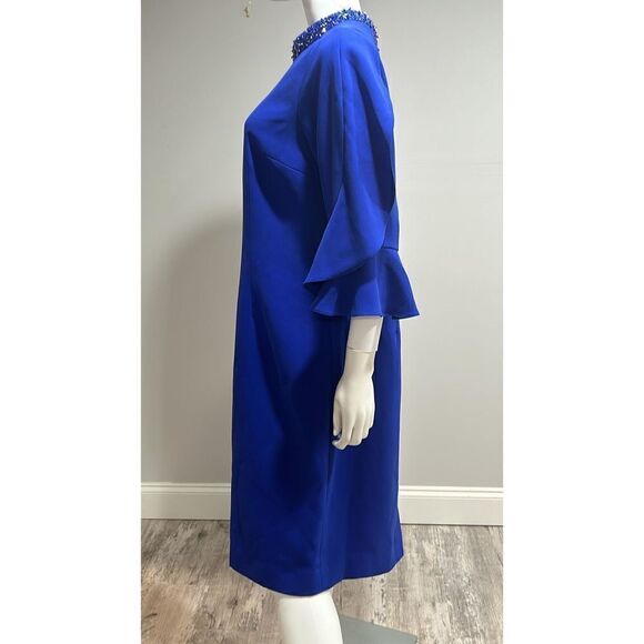 Teri Jon Blue Tulip Sleeve Crepe Cocktail Dress Size 16 - Picture 9 of 12